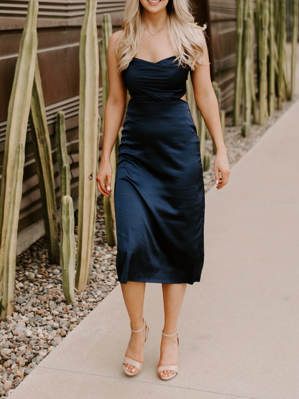 Navy Cross Back Halter Dress Size S